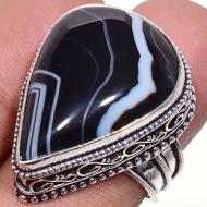 Серебряное кольцо с натуральным черным агатом 18р