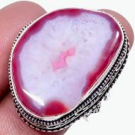 Серебряное кольцо с розовой друзой агата в винтажном стиле 17.0р