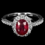 Серебряное кольцо с рубином класса ААА+ "Елизавета" 17.5р