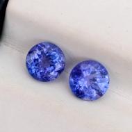Exclusive! 1.9Ct Натуральные Танзаниты пара Premium Color 6мм круг Видео