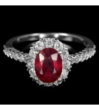 Серебряное кольцо с рубином класса ААА+ "Елизавета" 17.5р