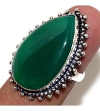 Серебряное кольцо с зеленым ониксом 17р