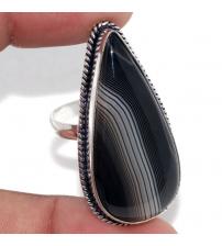 Серебряное кольцо с натуральным черным ониксом 18р