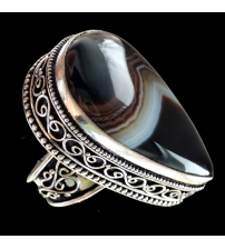 Винтажное кольцо с натуральным черным агатом 18р