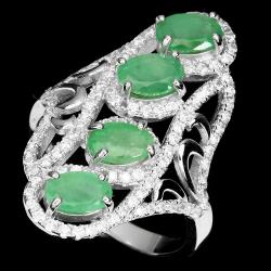 Крупное серебряное кольцо с натуральными изумрудами 17р