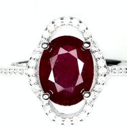 Классическое серебряное кольцо с натуральным рубином 18.5р