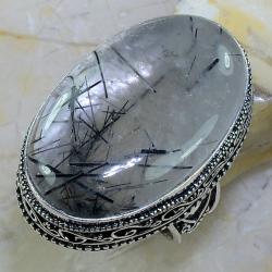 Винтажное серебряное кольцо с черным рутиловым кварцем 