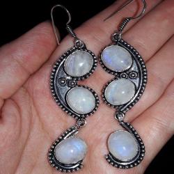 Серебряные серьги-подвески с лунным камнем (адуляром)