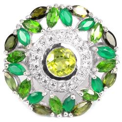 Серебряное кольцо с зелеными драгоценными камнями "Аризона" 18р