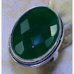 Серебряное кольцо с граненным зеленым ониксом 17.5р