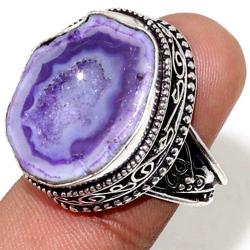 Винтажное серебряное кольцо с фиолетовой друзой агата 18.5р