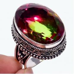 Серебряное кольцо с двухцветным кварцем "Арбузный Аметрин" в Винтажном стиле 18.0р