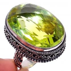 Серебряное кольцо с двухцветным кварцем "Лимончелло" в Винтажном стиле 18.5р