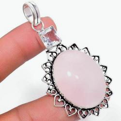 Срібний кулон з рожевим кварцом