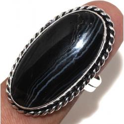 Серебряное кольцо с натуральным черным агатом 19р