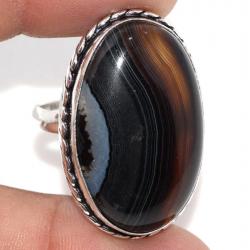 Серебряное кольцо с натуральным черным агатом 20р