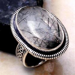 Винтажное серебряное кольцо с черным рутиловым кварцем 18р