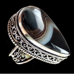 Винтажное кольцо с натуральным черным агатом 18р