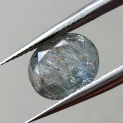 Редкий натуральный черный с радугой Аквамарин 3Ct 11,1*9.1мм