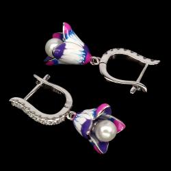 Сережки срібні "Дзвіночки" з перлами та емаллю