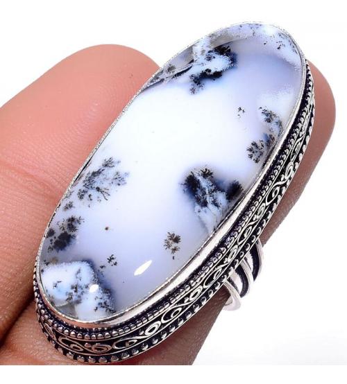Крупный серебряный перстень с мерлинитом (дендрическим опалом) 17.5р - Высокое качество. Доставка по Украине.