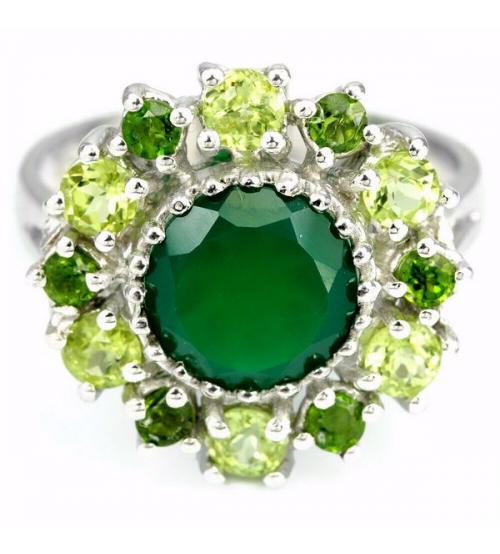 кольцо с зелеными камнями "Симфония" купить цена