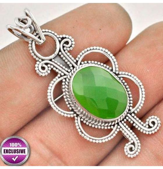СЕРЕБРЯНЫЙ КУЛОН С ЗЕЛЕНЫМ ХАЛЦЕДОНОМ - Высокое качество. Доставка по Украине.