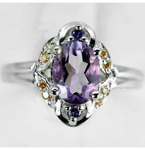 СЕРЕБРЯНОЕ КОЛЬЦО С АМЕТИСТОМ "КРОСС" 16Р
