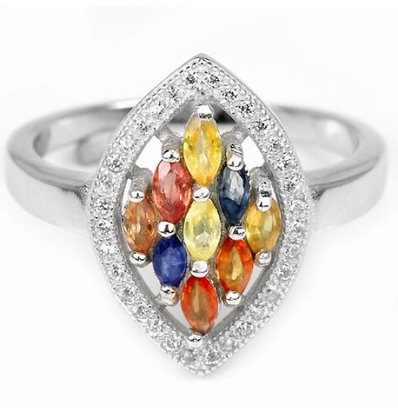 СЕРЕБРЯНОЕ КОЛЬЦО С РАЗНОЦВЕТНЫМИ САПФИРАМИ КОЛИБРИ 18Р