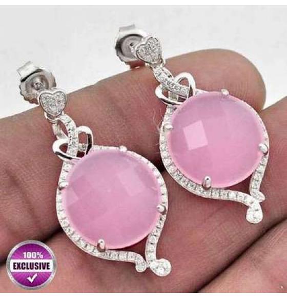 СЕРЕБРЯНЫЕ СЕРЬГИ С РОЗОВЫМ КВАРЦЕМ ЛУИЗА - Высокое качество. Доставка по Украине.
