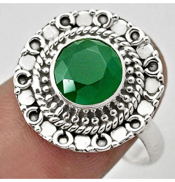 СЕРЕБРЯНОЕ КОЛЬЦО С ЗЕЛЕНЫМ АГАТОМ 17.5р