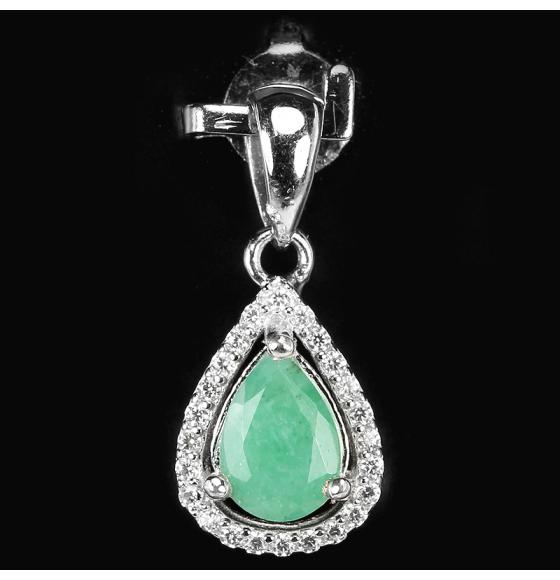 СЕРЕБРЯНЫЙ КУЛОН С ИЗУМРУДОМ КАПЕЛЬКА