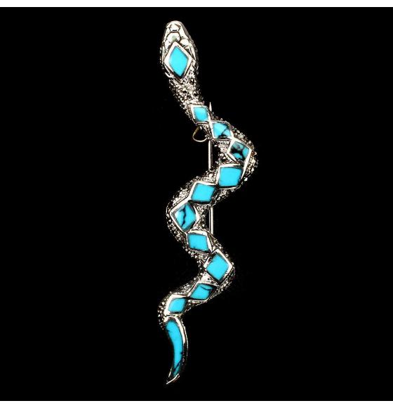 Серебряная брошь Змея Аризонская бирюза марказиты - Высокое качество. Доставка по Украине.