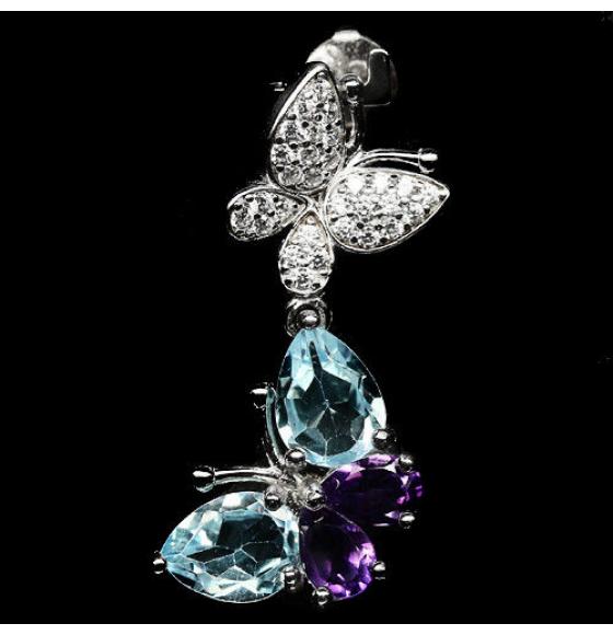 Серебряный кулон с натуральным топазом и аметистом Бабочки