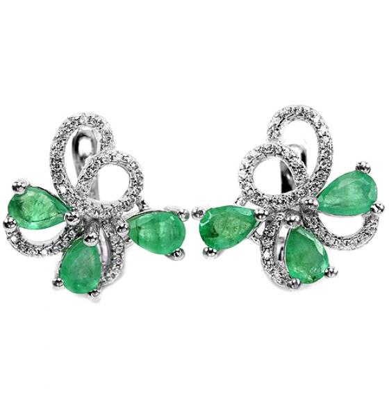 Серебряные серьги с изумрудами ААА+ класса "Веронезе"