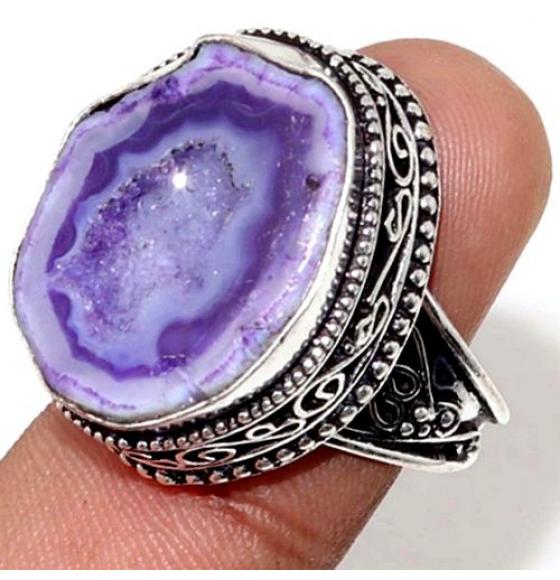 Винтажное серебряное кольцо с фиолетовой друзой агата 18.5р