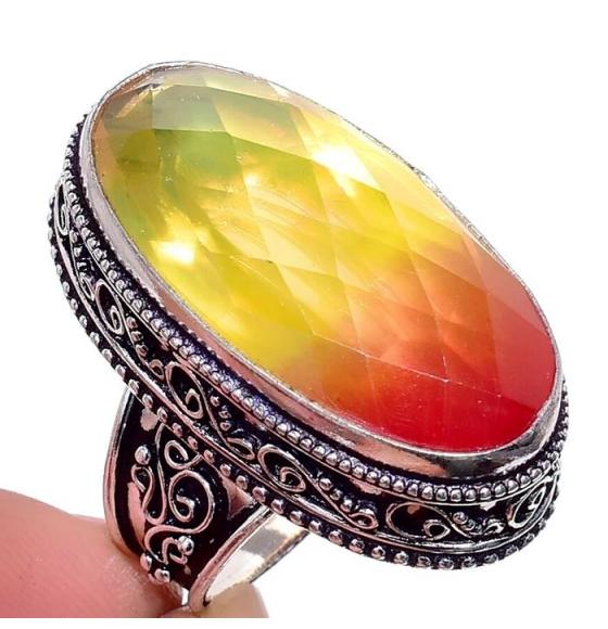 Серебряное кольцо с двухцветным кварцем "Аметрин" в Винтажном стиле 18.5р