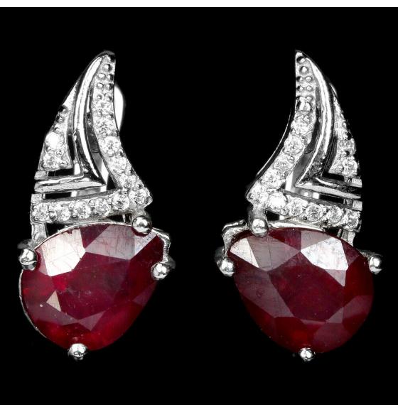 Серебряные серьги с крупными натуральными рубинами 9*7мм Амина