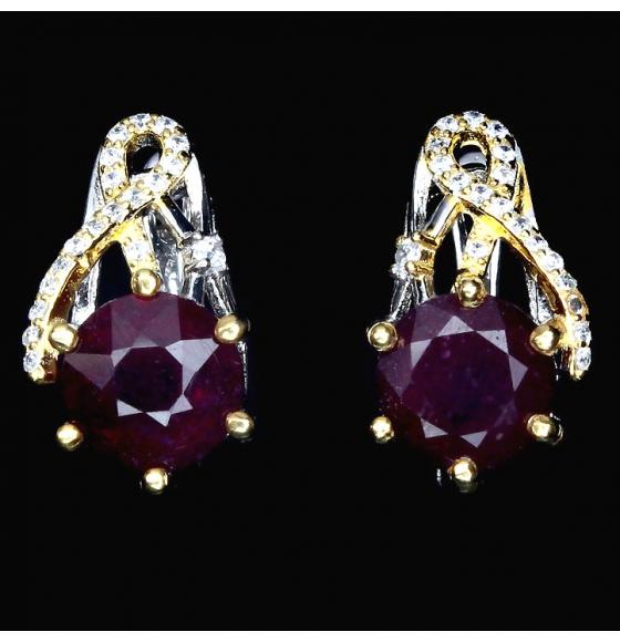 Серебряные серьги с натуральными рубинами 8мм класса ААА+ "Кармен"