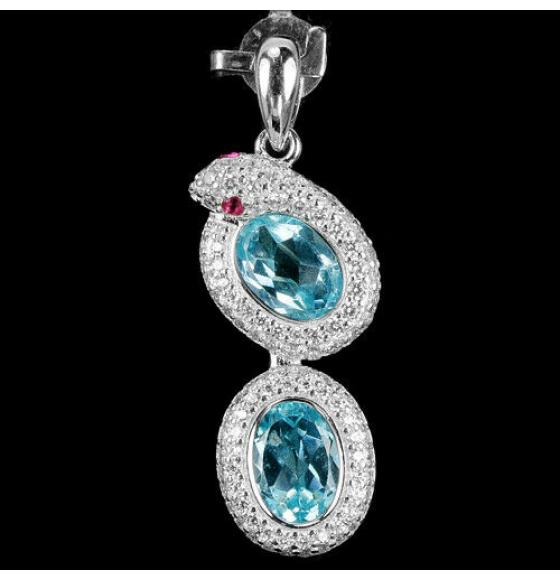 Серебряный кулон Змея с драгоценным камнем топаз