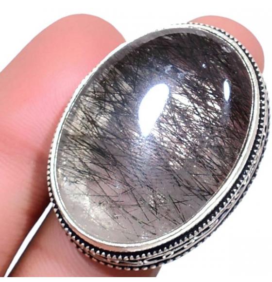 Срібний перстень з натуральним рутиловим кварцом (кварц волосатик)
