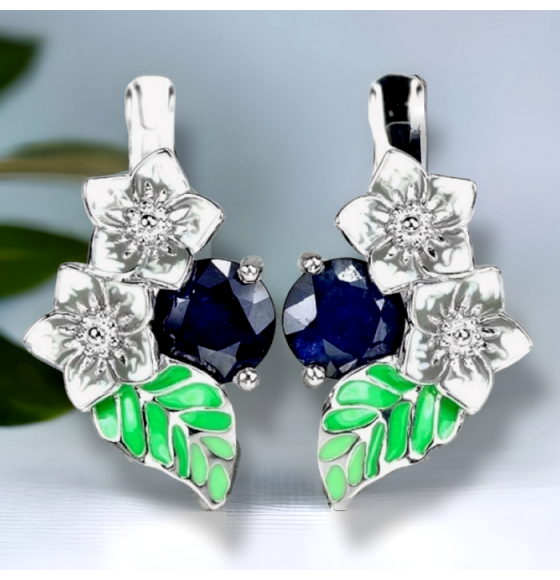 серьги с сапфирами и эмалью