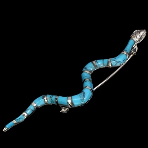 Серебряная брошь "Змея" с натуральной бирюзой